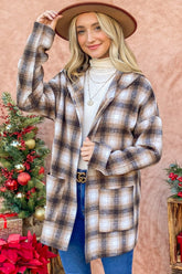 And The Why Plaid Hooded Shacket - Stylish Open Front Layer